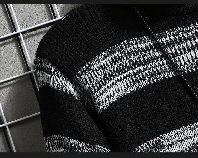 High-neck Men's Autumn And Winter Long-sleeved Trendy Slim Striped Sweater