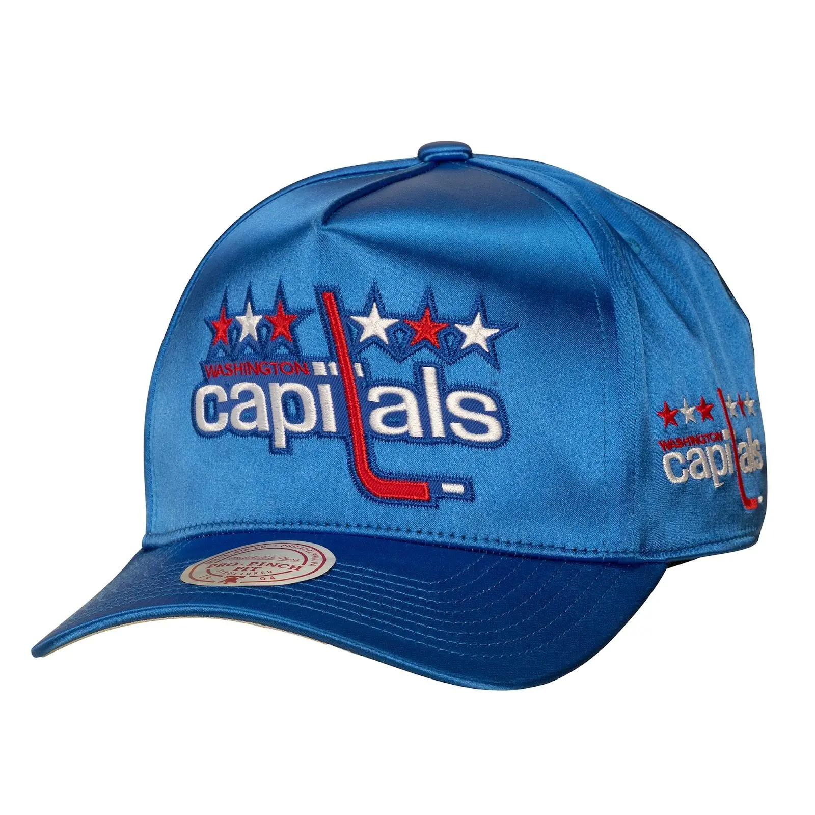 Mitchell & Ness Washington Capitals Embroidered Blue Zig-Zag Satin Vintage Pro Pinch Snapback Hat - NHL Throwback Acrylic Casual Adjustable Fit Fan Gear