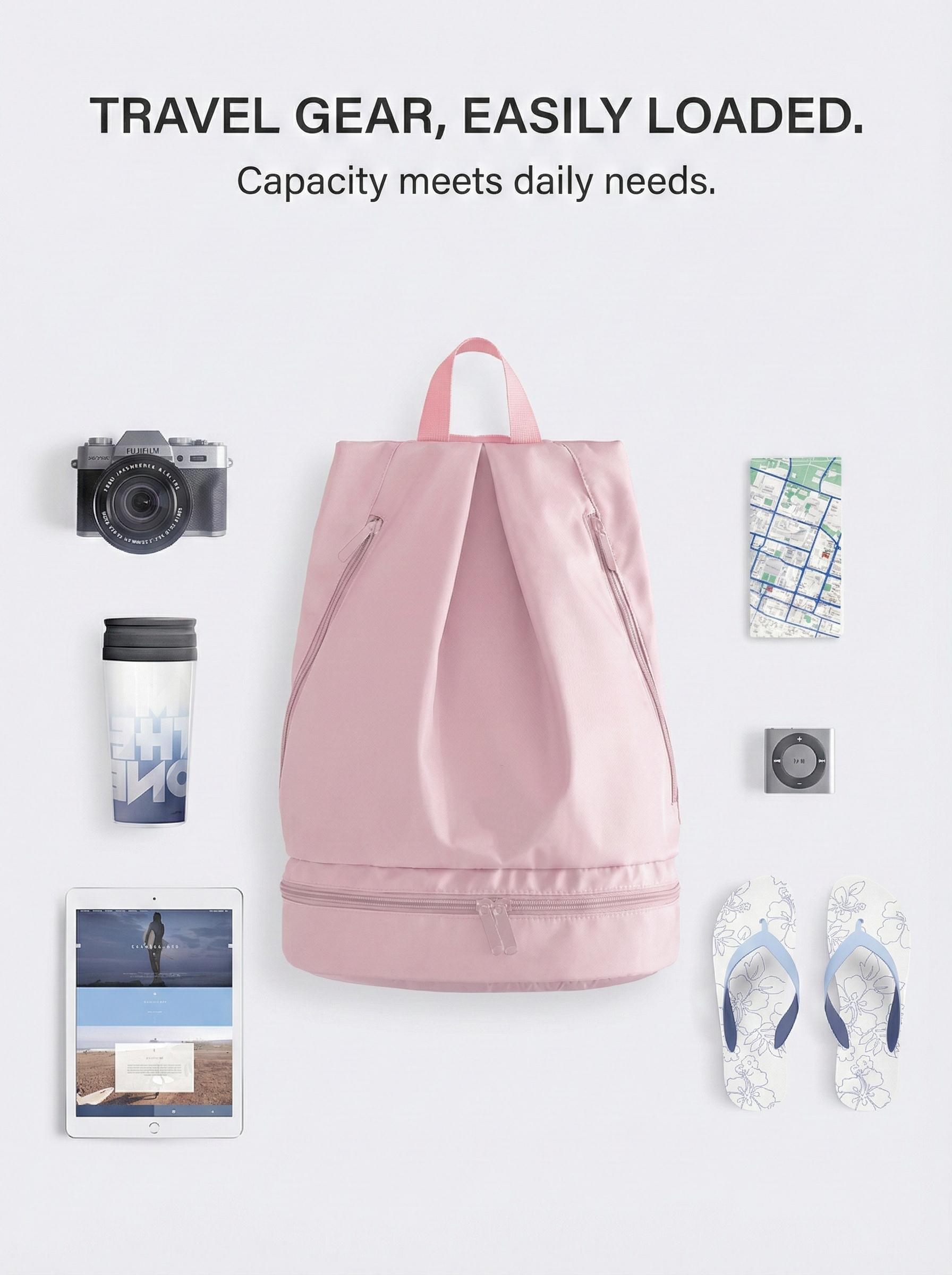 Durable Gym Backpack with Shoe Compartment, Lightweight Wet Dry Swim Bag for Pool and Beach, Water Resistant Sports Daypack for Camping and Travel Essentials