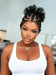 Cornrow Braided Wigs, Synthetic Full Lace Braids Wig with Baby Hair, Short Afro Curly Knotless Braided Lace Wig for Women, Lace Braiding Wig
