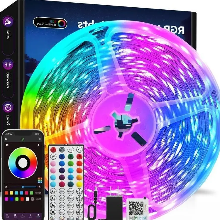 100FT Smart led lights RGB led light bedroom with 44 Keys IR Remote, App Control, Music Sync, Timer & Dimmable Brightness,Flexible adhesive design for bedroom & gaming room. Perfect ideal present for family, led lights bedroom