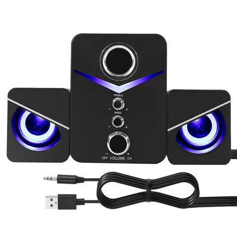 DAZONE 2.1 Multifunctional Desktop Speakers - USB-Powered Wired Bass Cable System Speakers, 3.5mm Aux Input, LED Display Lighted Audio Sound System for Desktop/Laptop PC