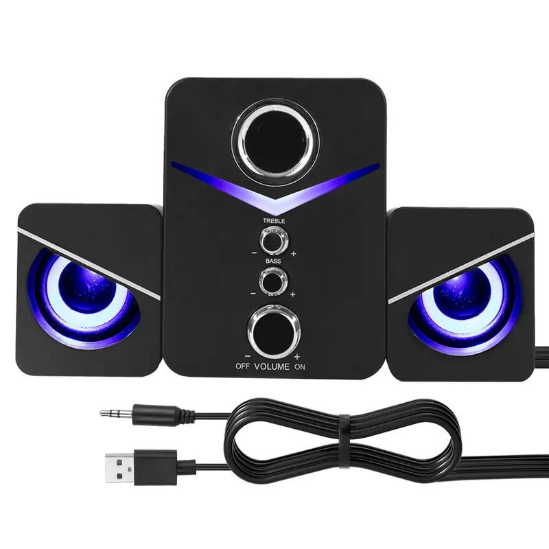 DAZONE 2.1 Multifunctional Desktop Speakers - USB-Powered Wired Bass Cable System Speakers, 3.5mm Aux Input, LED Display Lighted Audio Sound System for Desktop/Laptop PC