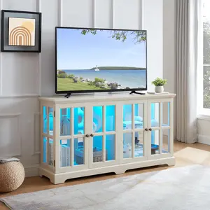 LED Curio Display Cabinet Antique Display Cabinet with Glass Doors Adjustable Shelves for Collectibles Four Door Design Modern Minimalist Showcase for Home or Office Antique Display Case WHI（White）