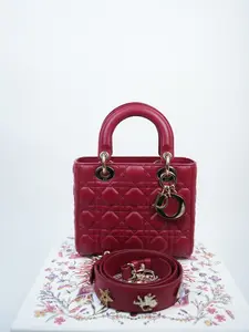 Pre-owned Dior lambskin Crossbody Bags Christian Cannage Small My Lady Dark Raspberry