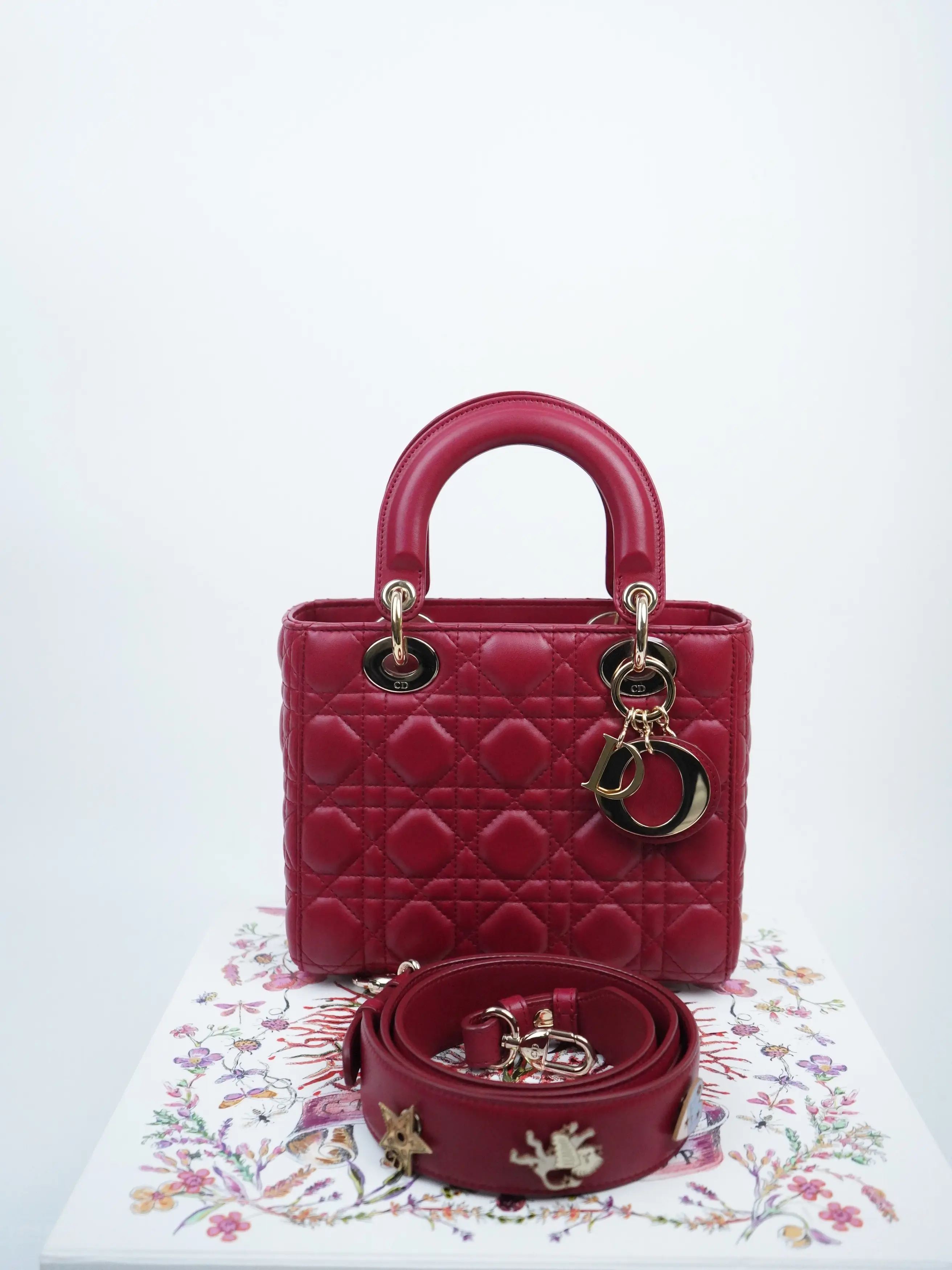 Pre-owned Dior lambskin Crossbody Bags Christian Cannage Small My Lady Dark Raspberry
