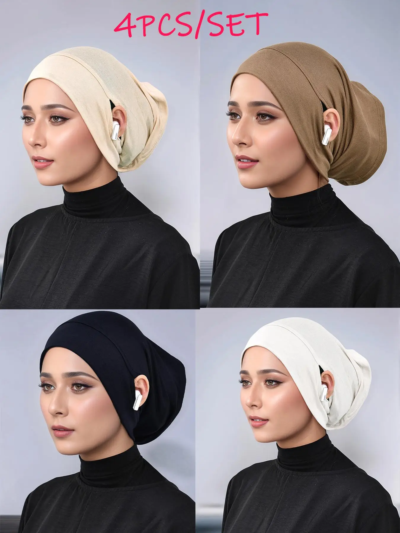 4pc Women's Solid Color Stretch Head Scarves, Hair Care Caps, Versatile Headwraps for Stylish Looks & Protection, Solid Color Turban