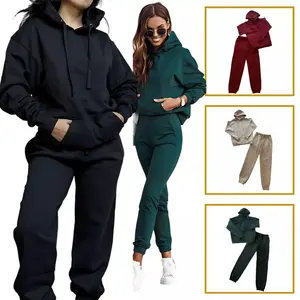 Unisex Tracksuit Sweat Suit Set for Women & Men 2 Piece Hooded Sweatshirt and Sweatpants Jogger Set with Pockets