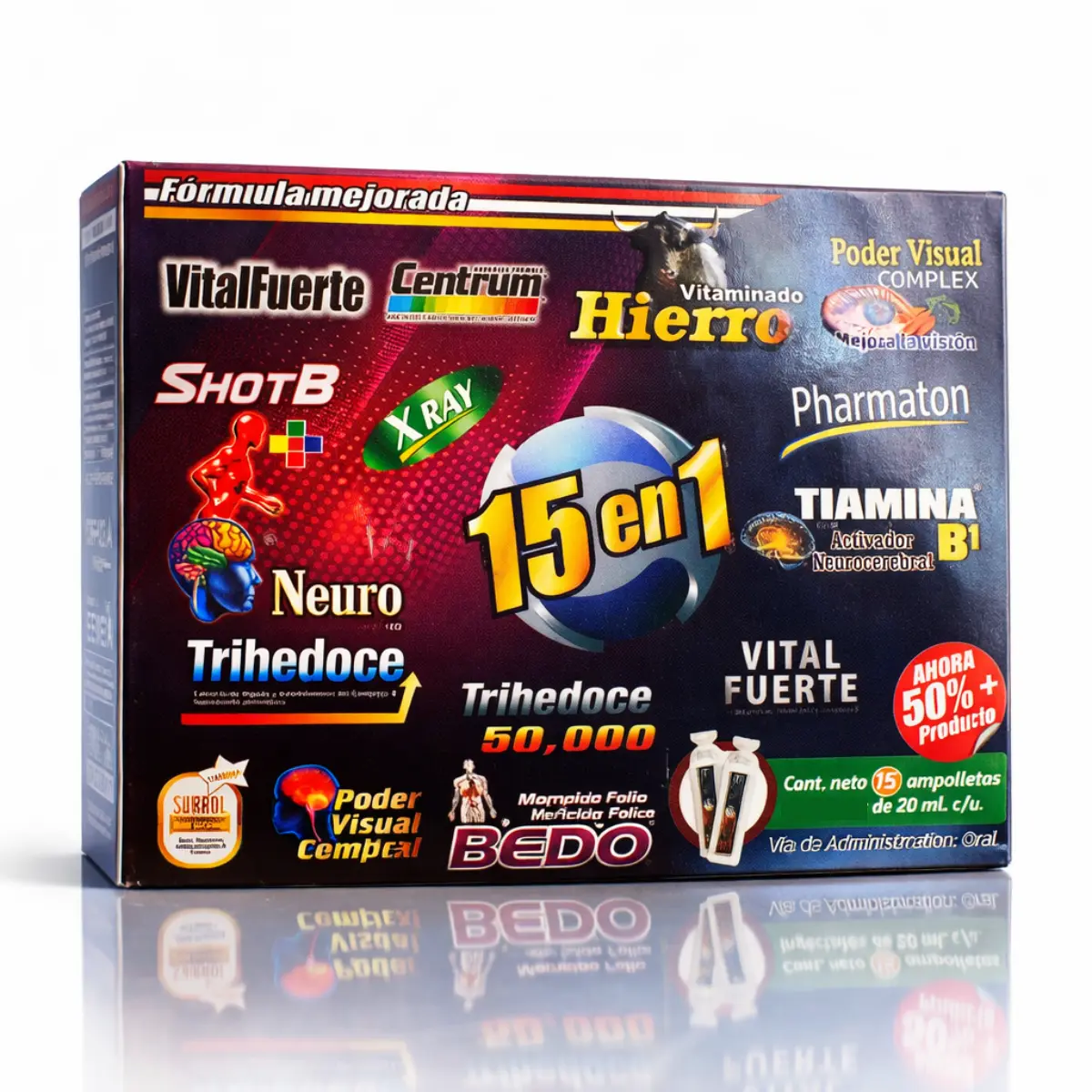 Hierro Multi-Vitaminico 15 en 1 - 15 (20ml Drinkable Shots) -  Daily Energy & Wellness Support (15 x 20mL)