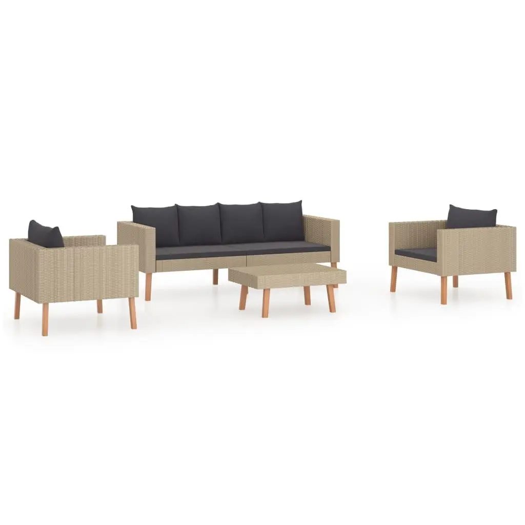 vidaXL Patio Furniture Set 4 Piece, Sectional Sofa for Outdoor Garden, Couch with Cushions, Coffee Table, Scandinavian Style, Poly Rattan Beige 3059328