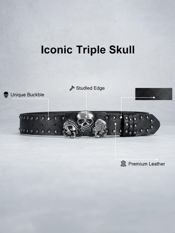 Unisex Skull Head Design Belt, Unique Style Leather Waistband, Fashion Personalized Clothing Accessory, Men and Women Belts, Trendy Exquisite Belt