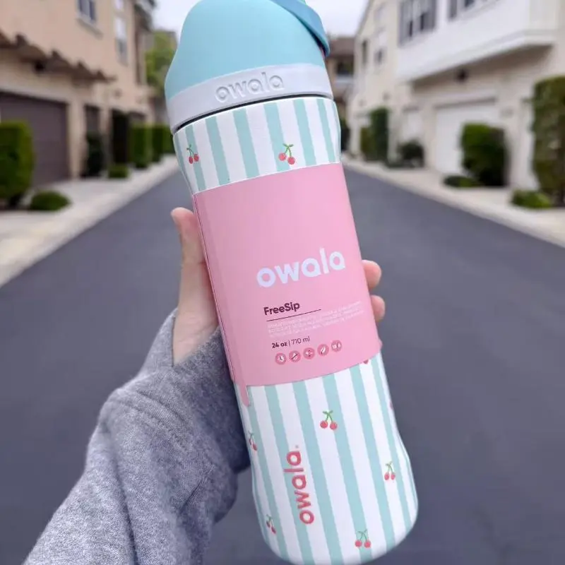 Owala FreeSip Insulated Stainless Steel Water Bottle - Mint Stripes & Cherries Edition 24oz 32oz