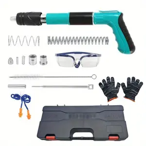 Manual Nail Gun Kit with Protective Tools and Genuine Accessories (Nails Not Included) - 5-Position Adjustable Heavy Duty Steel Nail Gun with Silencer, Portable Cement Wall/Ceiling Nail Gun for Home, DIY and Interior Decorating