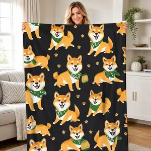 Lovely Shiba Inu Dogs Flannel Throw Blanket, Soft Cozy Lightweight Fleece Blanket for Couch Bed Sofa Travel Camping, Cute Puppy Animal Lover Home Decor, All Season Plush Blanket, Birthday Christmas Holiday Gift for Kids Friends Family