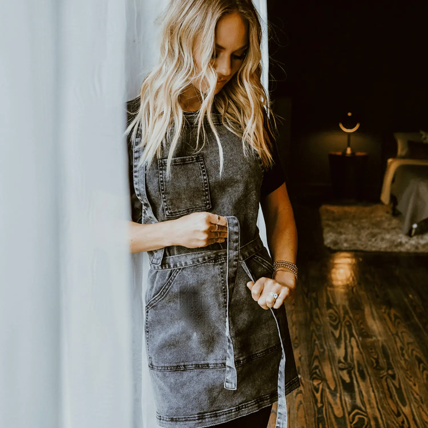 Over Shoulder Black Acid Washed Apron Over Shoulder Black Acid Washed Apron