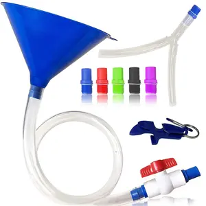 Beer Bong Tube and Funnel - with Valve, Optional Single or Double Header Y-Attachment, 5 Interchangeable Mouthpieces, Shotgun Keychain Tool - Kink-Free Hose for Beerbong Drinkware