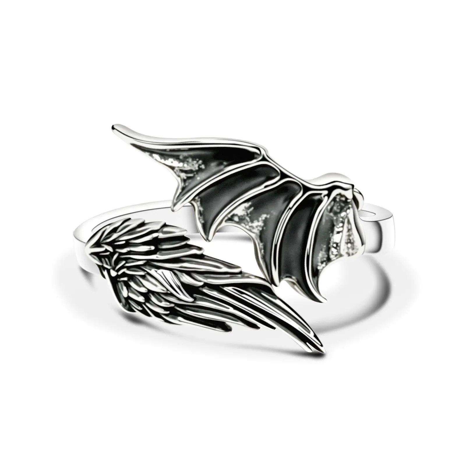 Angel and Demon Wings Ring Silver Jewelry Gifts for Women Men Anniversary Birthday Graduation Christmas Valentine's Day Mother's Day Beautiful Rings Unique Rings