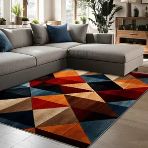 Geometric Pattern Floor Mat, 1 Count Colorful Non-slip Soft Floor Carpet, Decorative Area Rug, Modern Geometric Rug, Geometric Graphic Rug for Home Living Room Bedroom Hotel Home Decor Rugs