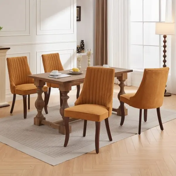 Adjustable Back-Friendly Comfortable Chic Dual Dining Chairs (2 or 4-Piece Sets) - Rayon-Flocked Linen Upholstery, Channel-Designed Seats, Curved Solid-Wood Legs - Beige, Gray, Blue, Yellow, Black, Wine Red for Kitchens, Dining Rooms, Adjustable Dining Ch