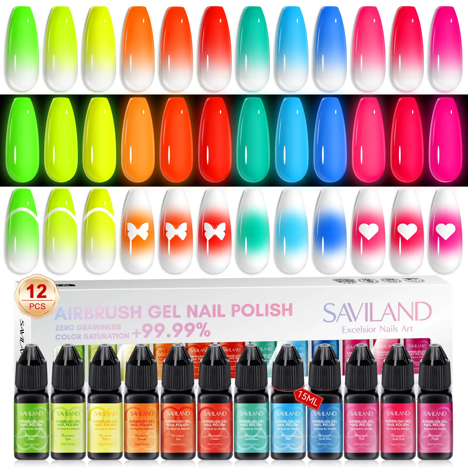 12 Colors Glows in The Dark Airbrush Gel Polish