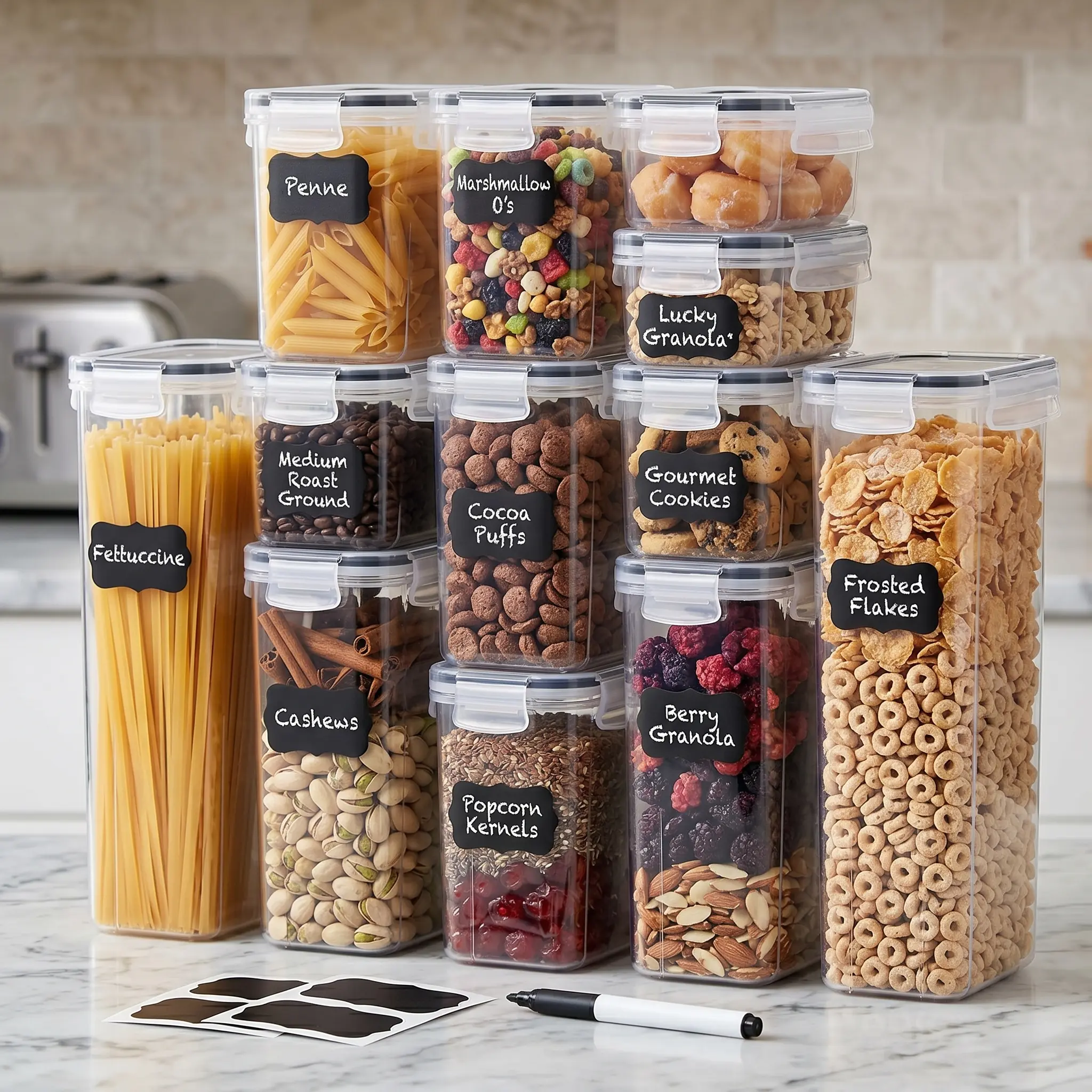 12PCS Airtight Food Storage Containers with Lids Pantry Organization Set for Cereal Rice Flour Sugar