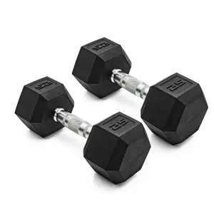 CAP Barbell 25lb Coated Rubber Hex Dumbbell Pair - Anti-Roll Shape, Comfortable Steel Grip, Durable Construction, Home & Personal Weight Training Equipment for Full-Body Workouts