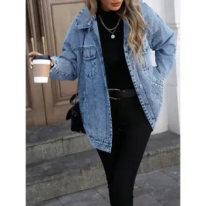 Women's Denim Jacket, Casual Street Fashion Long Sleeve Outerwear for Daily Wear, Ladies Clothes for All Seasons