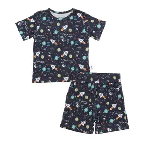 Bamboo Short Sleeve Two Piece Set Galactic Dreams - Ultra-Soft Breathable Fabric, Tagless Design, Super Stretchy Fit, Perfect for Kids' Play & Comfort - Casual