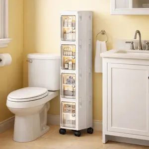 5 Tier Folding Plastic Storage Bins with Lids, Stackable Containers with Wheels for Office Dorm Living Room