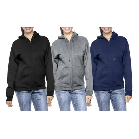 3-Pack Women's Oversize Loose Fit Fleece-Lined Full-Zip Hoodie Sweater Womenswear