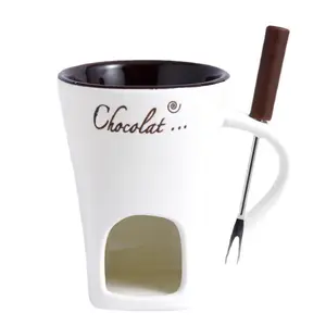 Novel and Portable Ceramic Chocolate Melting Cup Set, Equipped with A Mini Heating Pot and Fork, Perfect for Roasting Marshmallows and Dipping Fun, Offering A Unique Melting Experience, Suitable for Holiday Parties, Work, and Home