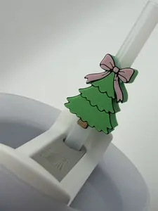 3D Printed Christmas Tree Straw Topper – Holiday Tumbler Accessory
