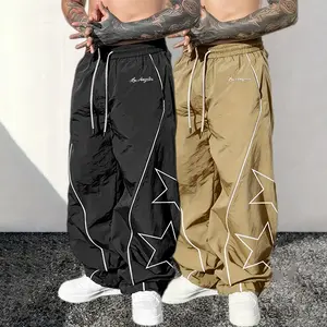 Men’s 2-Pack Loose Sweatpants – Elastic Drawstring Waist, Star Print, Essential for Street Sports and Hip-Hop Style