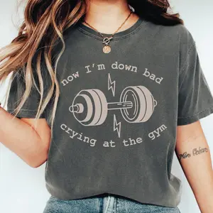 Down Bad Crying At The Gym Comfort Colors Shirt, Funny Workout Shirt, Gift for Girlfriend, ROM745