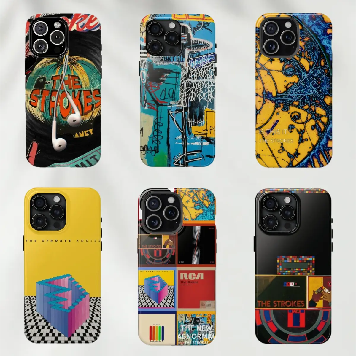 Custom The Strokes Rock Band Retro Graffiti & Album Collage Phone Case, Wireless Charging-Compatible Shell Casing with Protection for iPhone 11-17, Samsung S22-S25, Perfect Gift for Music Fans