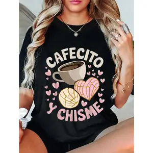 100%25 Cotton Cafecito Y Chisme Latina Mexican Baked Concha Pastry Conchas T-Shirt