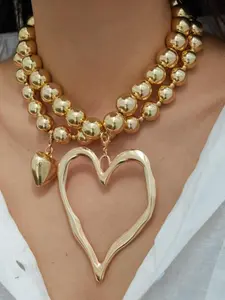 Boho Heart Pendant Necklace Set, Boho Style Necklace, Adjustable Beaded Design, Fashionable Women's Jewelry for Parties & Daily Wear