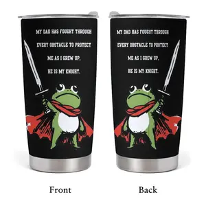 Superhero Frog Knight Dad Tumbler, 20oz & 40oz Stainless Steel Insulated Travel Cup, "My Dad Is My Knight" Quote, Cute Frog with Sword & Red Cape Design, Father's Day Gift, Sentimental Dad Appreciation Tumbler, Funny Whimsical Drinkware for Dads