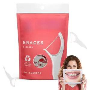 60 Count Ortho Approved Flossers for Braces, Dental Floss Picks Made with Recycled Plastic, Premium Thin Floss, Includes Handy Wax Scraper and Pick, Easy to Use for Kids & Adults
