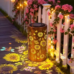 Solar Sunflower Hanging Lantern, Outdoor Garden Light with Colorful Flower Projection for Patio Yard Porch Walkway Decor