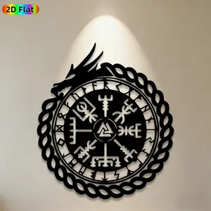 1pc Viking Dragon & Rune Metal Wall Art, Mythical Dragon Statue Mural, Ideal Gift for New Year, Christmas, Norse Mythology Enthusiasts,  Metal Wall Decor Wall Sculptures, Perfect for Living Room Wall & Garden Fence, Unique Home & Outdoor Decor