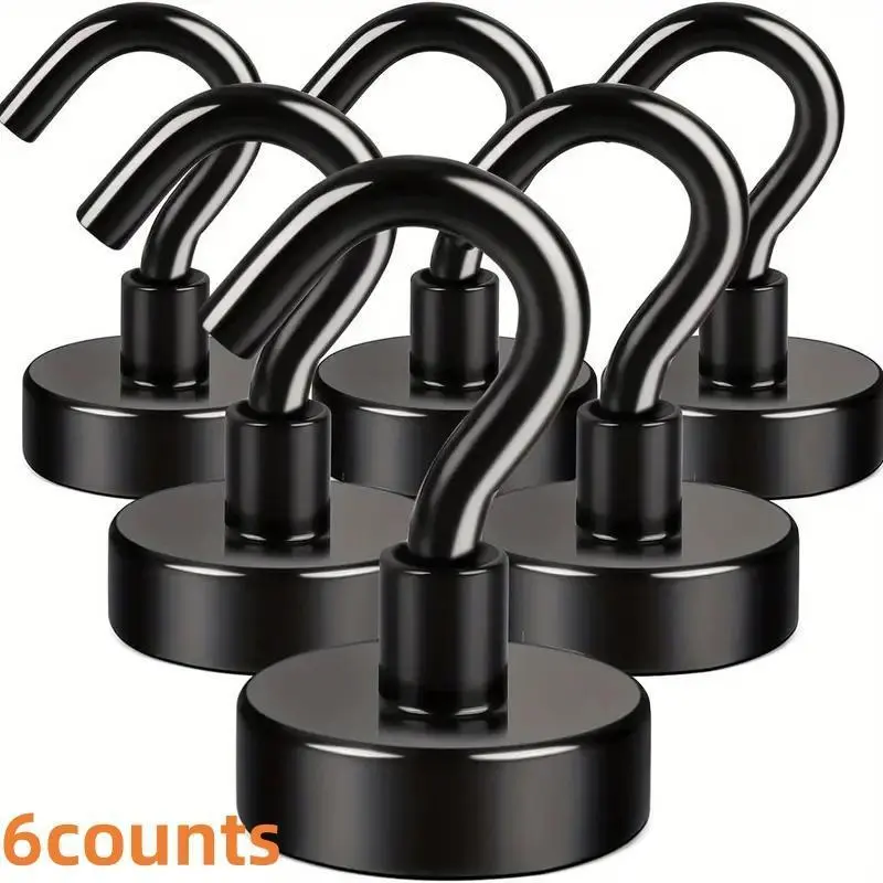 Magnetic Hook, 6 Counts Stainless Steel Magnetic Hook, Strong Magnet Hook, Home Organizer for Kitchen, Bathroom, Office, Bedroom