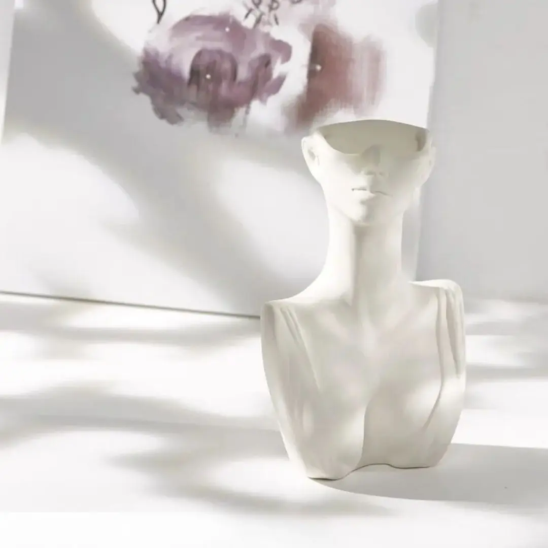 Nordic Modern Vase - Abstract Half Body Shape Vase for Faux and Fresh Flowers, Versatile Decorative Accent for Living Room, Dining Area & Office