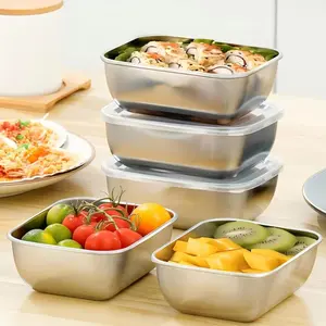 Stainless Steel Storage Containers with Lids, Fruit Storage Containers Lunch Box Stackable Meal Prep Boxes for Kitchen, Pantry, Freezer, Snacks, Leftovers and Daily Use