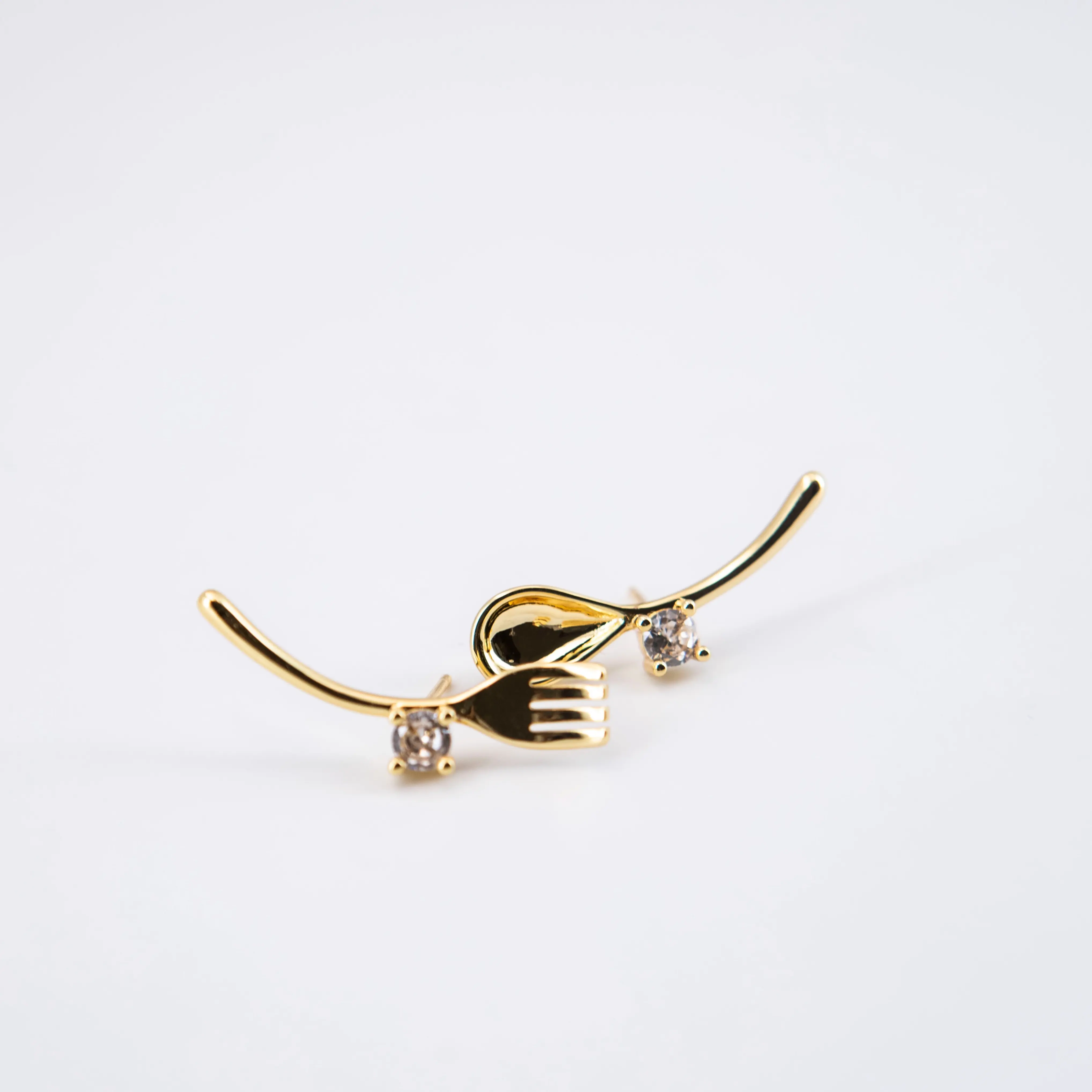 [Honger]18k Gold Plated Miniature Fork and Spoon Earrings Luxury Fork & Spoon Studs -  trendy jewelry party earring gold earring real gold