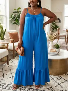 Plus Size Women's Wide Leg Jumpsuit, Comfortable Loose Fit Chic Casual Wear, Curvy Female Daily, Stylish One-Piece Pants