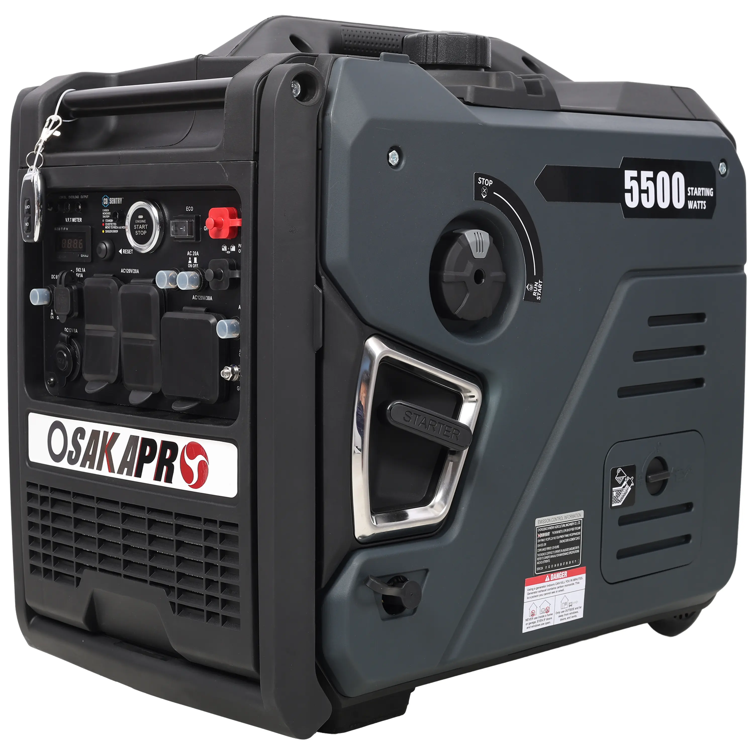 5.5KW Portable Dual Fuel Inverter Generator, 224 cc 4-Stroke OHV, Gas-LPG Powered, CO Sensor Oxygen-Protection, Remote Start, 120V, 2 USB Sockets, 50% Load, 5 Hours at 100% Load, Ideal for RV Use (Tools & Hardware)