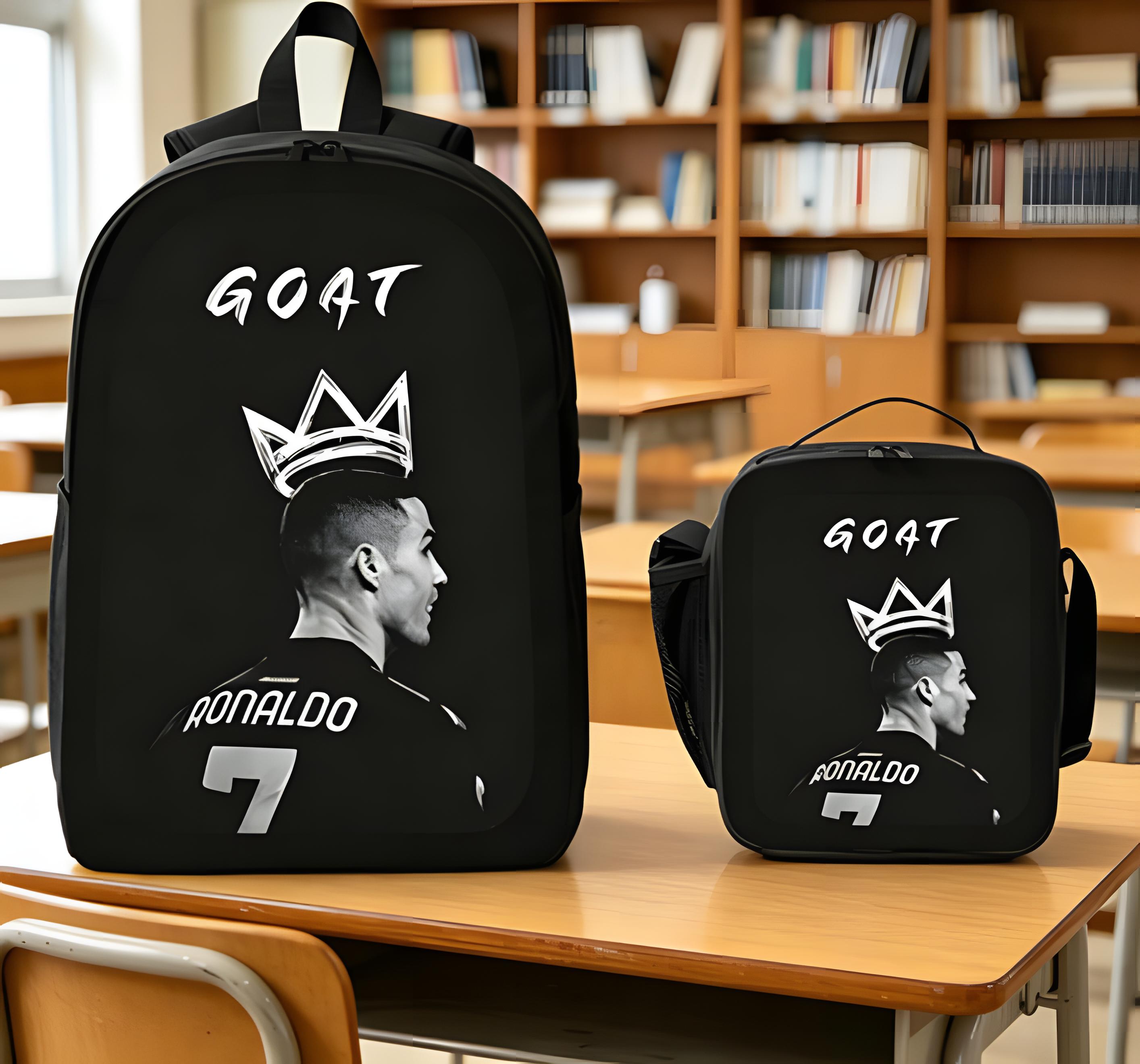CR7 Football Player Pattern Backpack Set - 3 Piece School Backpack Lunch Bag Pencil Case for Teens Students Sports Lovers | TikTok Trending Stylish Durable Large Capacity Convenient Portable