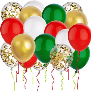 50 Pcs 12 Inch Christmas Balloons Red Green White Gold Confetti Balloons Christmas Party Decorations for Xmas Birthday Baby Shower Wedding New Year Party Decorations