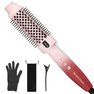 【New Arrival Deal】Tresses Touch Thermal Brush, 1.5" Curling Ion Brush, Heated Round Brush with 2 Temp Settings, Dual Voltage Ionic Hair Curler Curling Iron for Long Medium Hair, Pink, Perfect Present for Thanksgiving, Christmas, New Year Gift
